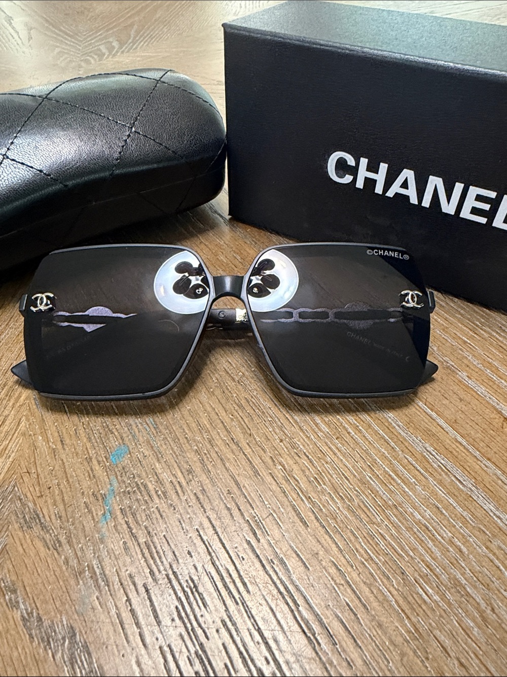 CHANEL Black & Silver Oversized Square Sunglasses with CC Logo - Picture 2 of 10